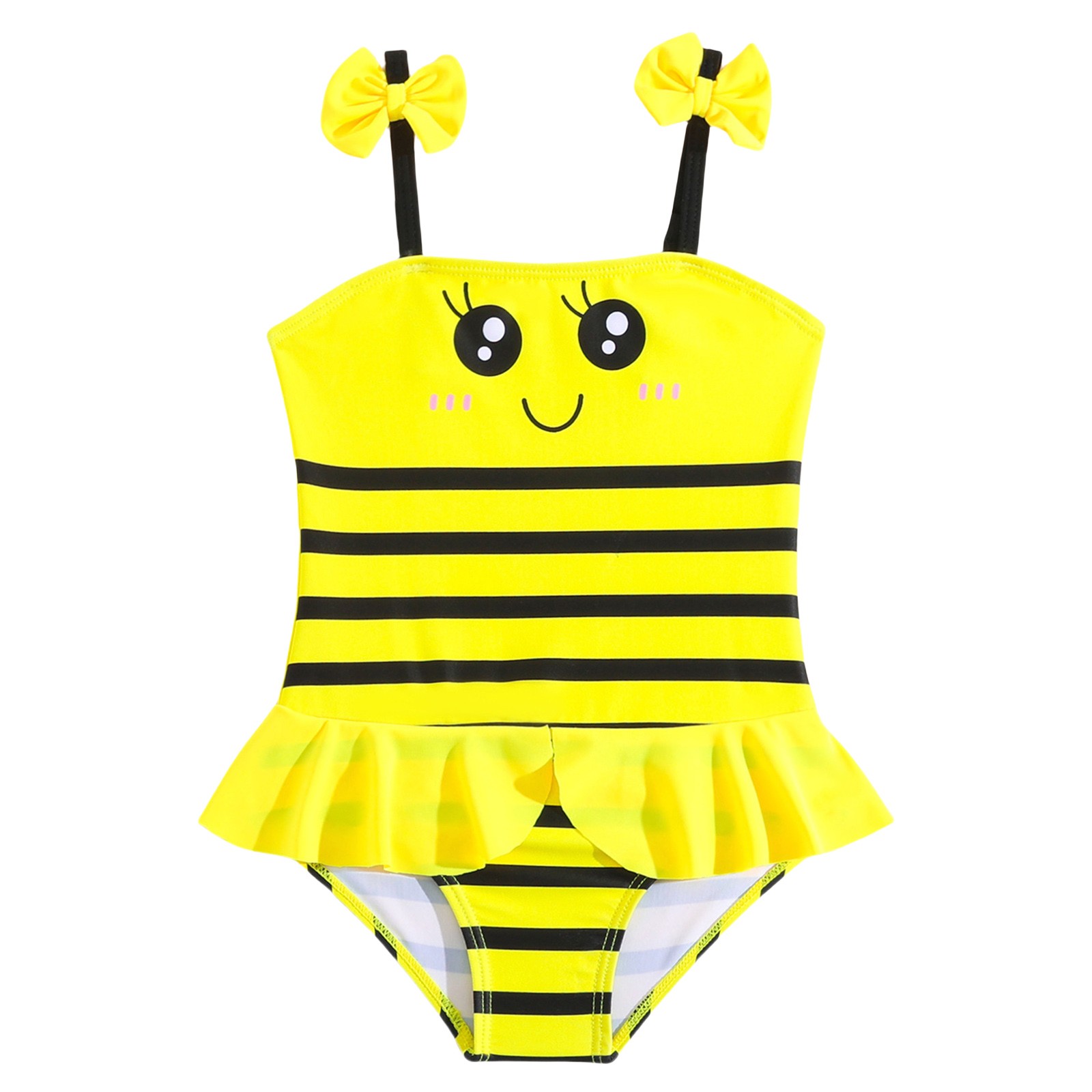 WOYY Infant Girls One-Piece Swimsuit Cartoon Bee Ruffle Cute Bathing Suit Kids Swimwear